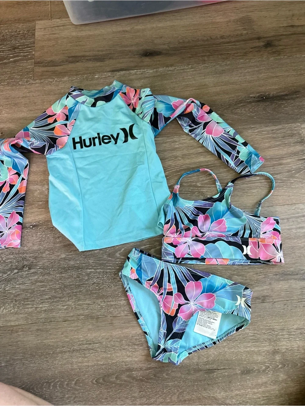 Hurley Girls' Turquoise Floral 3-Piece Swim Set